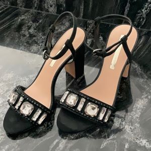 Black suede jeweled sandals